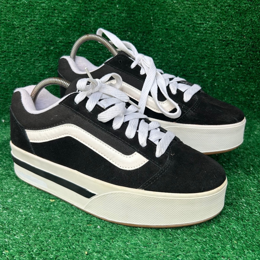 Vintage Vans Plat Skool Platform Sneakers Black Suede Canvas 9802-A Womens 10
